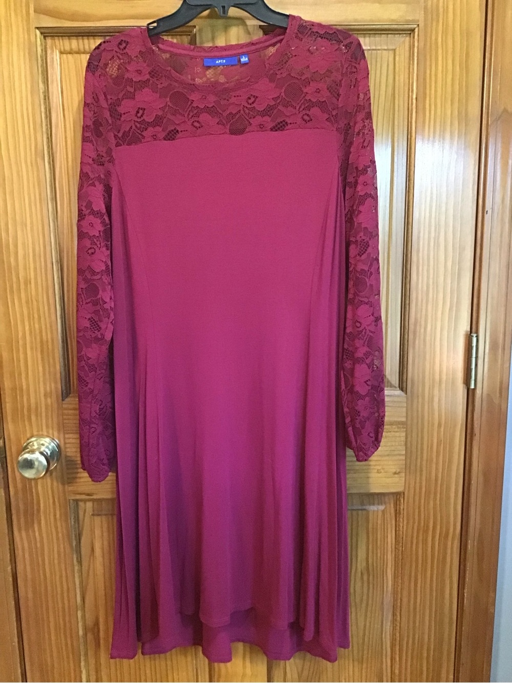 Apt. 9 Burgundy Lace Yoke Long Sleeve Swing Dress
